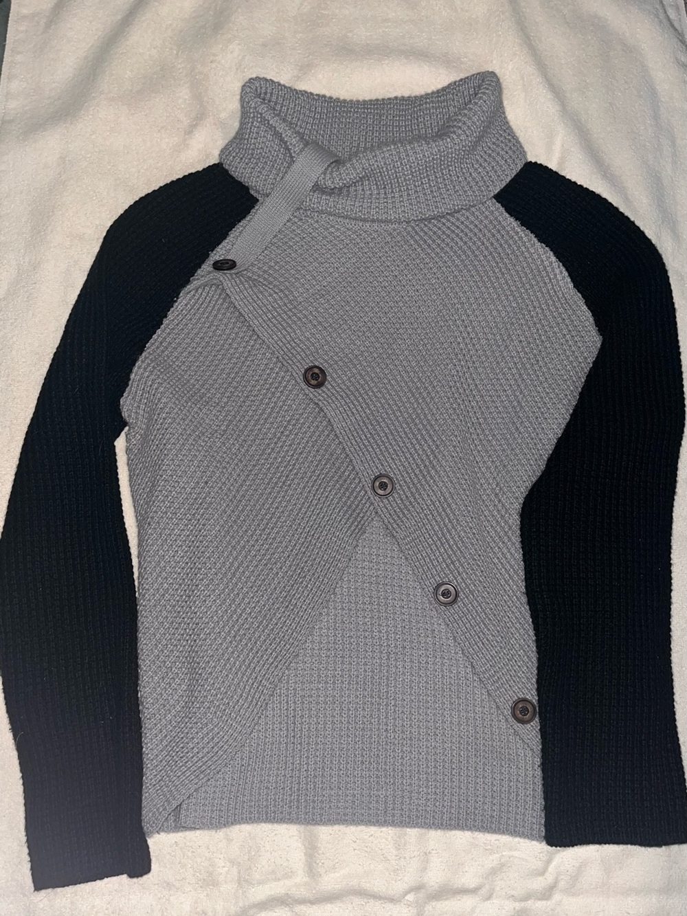 Grey & Black Button-Front Knit Sweater